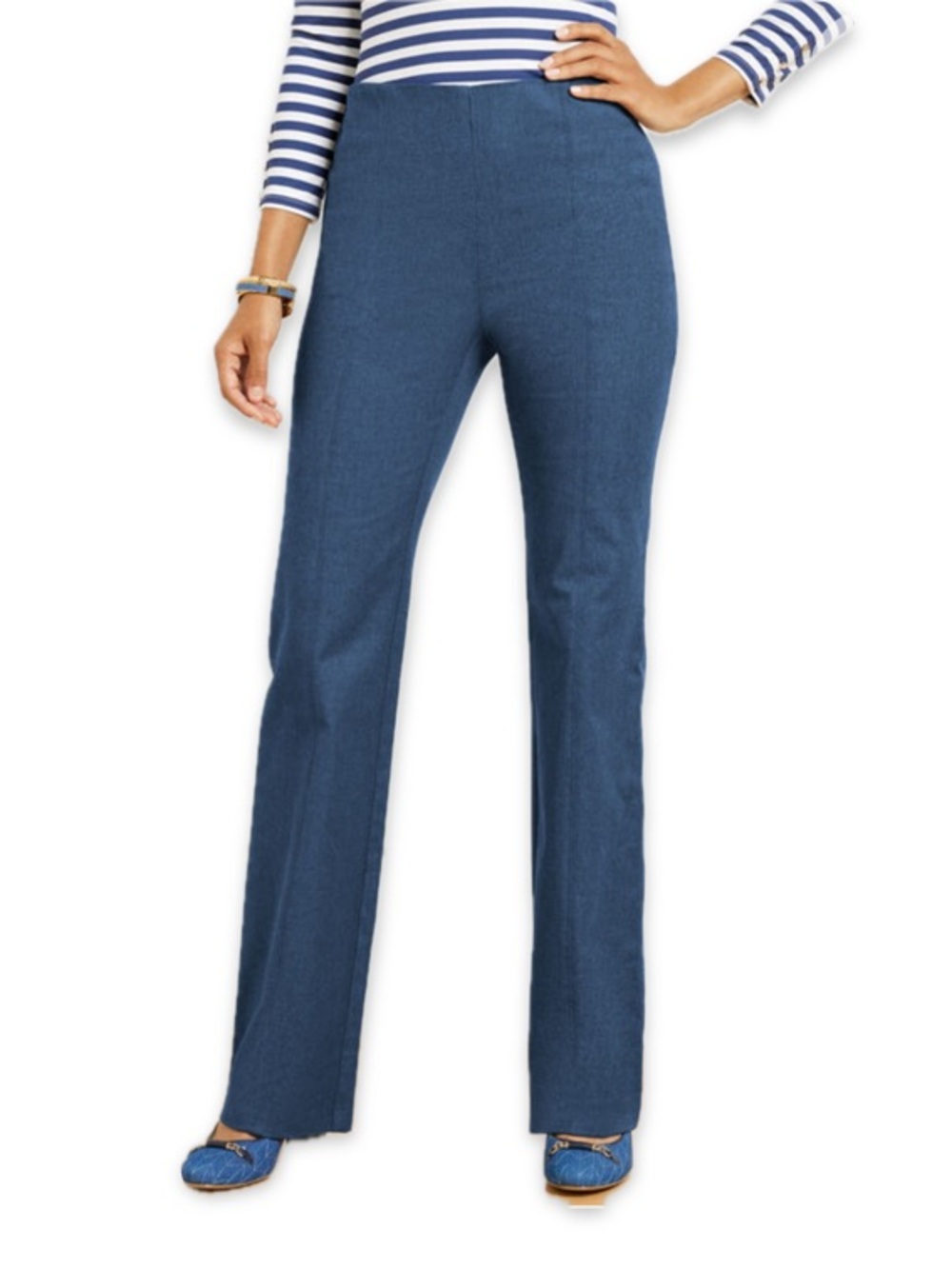Talbots Portland Trouser Pants Size 16P Cotton Blend Elastic Waist Side Zip Blue